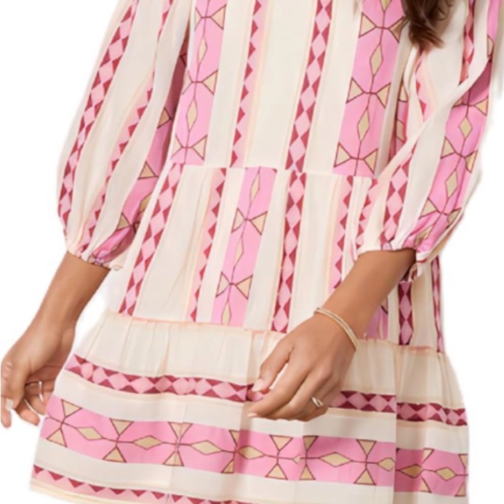 Velvet by Graham & Spencer Pink Geometric Tiered Long-Sleeve Dress
